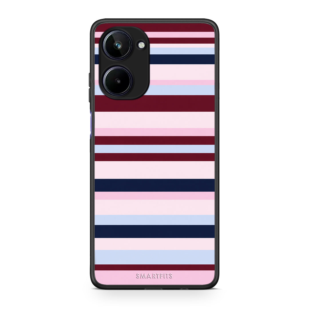 Θήκη Realme 10 Burgundy Pink and Blue Horizontal Stripes από τη Smartfits με σχέδιο στο πίσω μέρος και μαύρο περίβλημα | Realme 10 Burgundy Pink and Blue Horizontal Stripes case with colorful back and black bezels