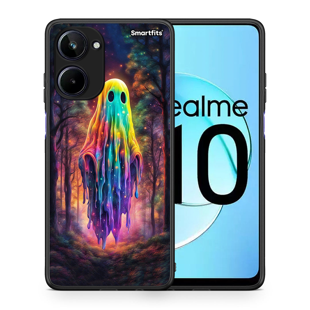 Θήκη Realme 10 Halloween Ghost από τη Smartfits με σχέδιο στο πίσω μέρος και μαύρο περίβλημα | Realme 10 Halloween Ghost Case with Colorful Back and Black Bezels