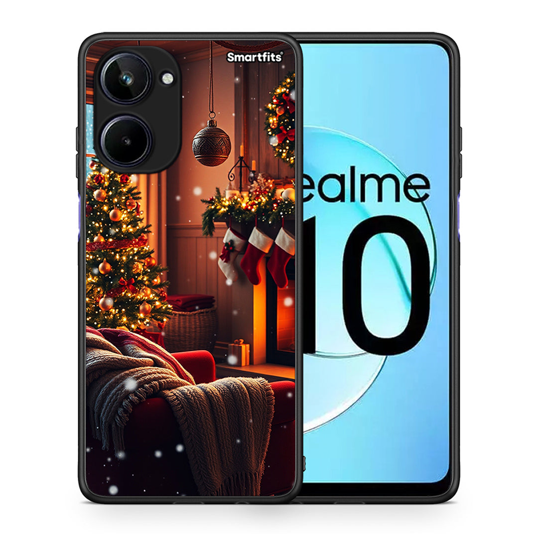 Θήκη Realme 10 Home For Christmas από τη Smartfits με σχέδιο στο πίσω μέρος και μαύρο περίβλημα | Realme 10 Home For Christmas Case with Colorful Back and Black Bezels