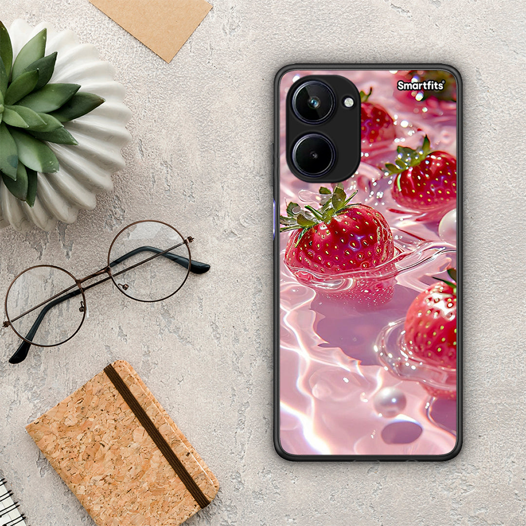 Θήκη Realme 10 Juicy Strawberries από τη Smartfits με σχέδιο στο πίσω μέρος και μαύρο περίβλημα | Realme 10 Juicy Strawberries Case with Colorful Back and Black Bezels