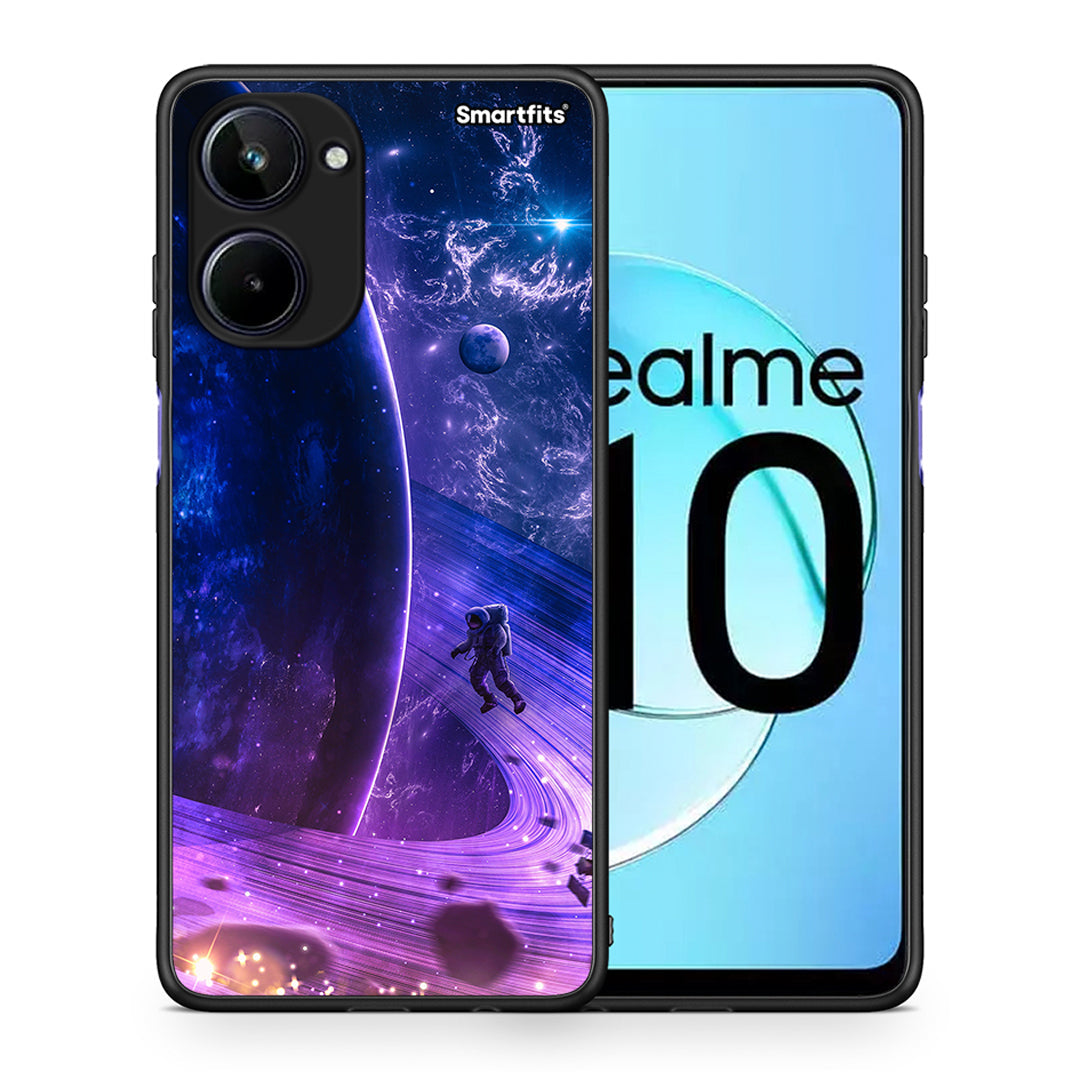 Θήκη Realme 10 Lost Astronaut από τη Smartfits με σχέδιο στο πίσω μέρος και μαύρο περίβλημα | Realme 10 Lost Astronaut Case with Colorful Back and Black Bezels