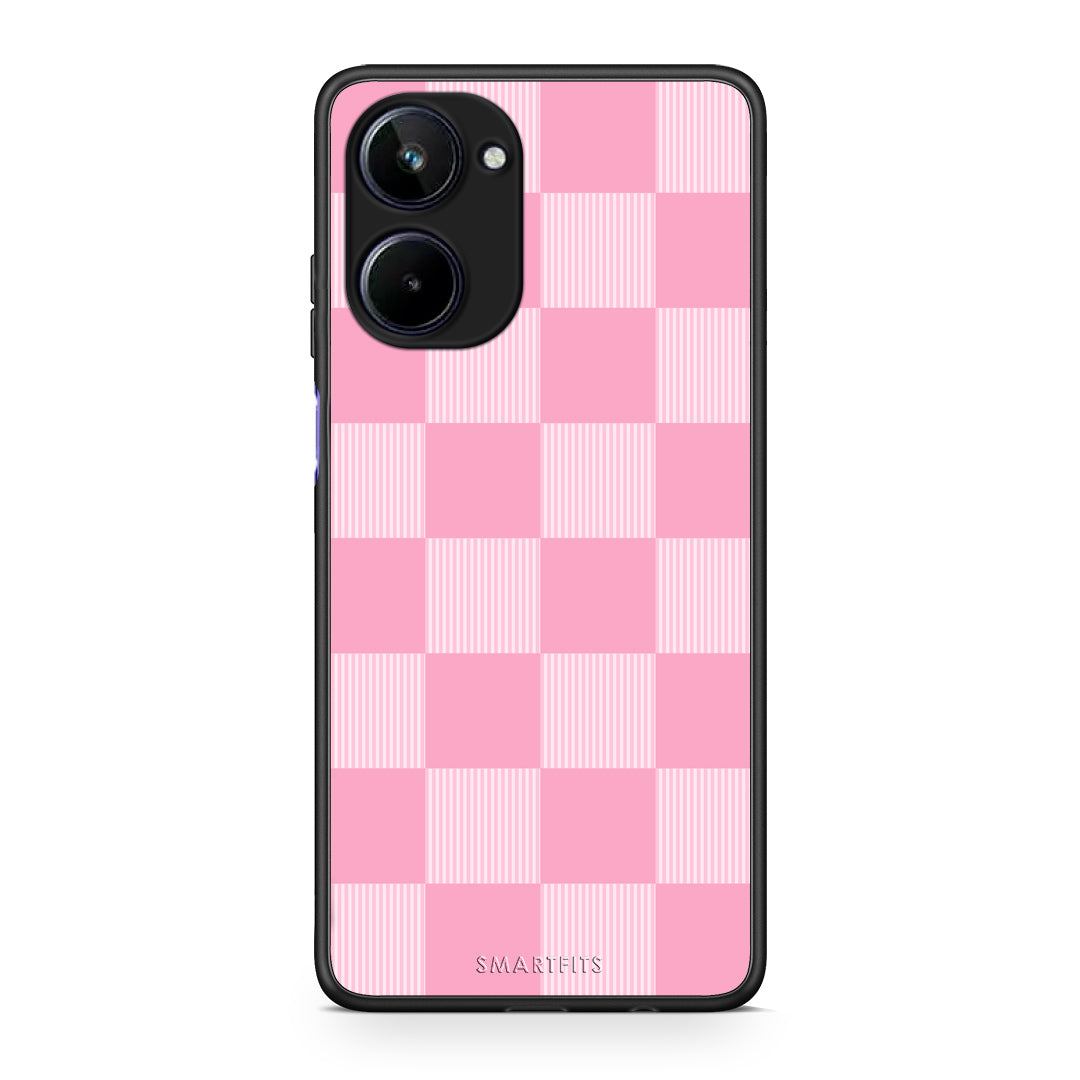 Θήκη Realme 10 Pink and White Striped Checks από τη Smartfits με σχέδιο στο πίσω μέρος και μαύρο περίβλημα | Realme 10 Pink and White Striped Checks case with colorful back and black bezels