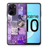 Thumbnail for Θήκη Realme 10 Purple Aesthetic Collage από τη Smartfits με σχέδιο στο πίσω μέρος και μαύρο περίβλημα | Realme 10 Purple Aesthetic Collage Case with Colorful Back and Black Bezels