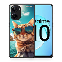 Thumbnail for Θήκη Realme 10 Summer Cat από τη Smartfits με σχέδιο στο πίσω μέρος και μαύρο περίβλημα | Realme 10 Summer Cat Case with Colorful Back and Black Bezels