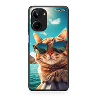 Thumbnail for Θήκη Realme 10 Summer Cat από τη Smartfits με σχέδιο στο πίσω μέρος και μαύρο περίβλημα | Realme 10 Summer Cat Case with Colorful Back and Black Bezels