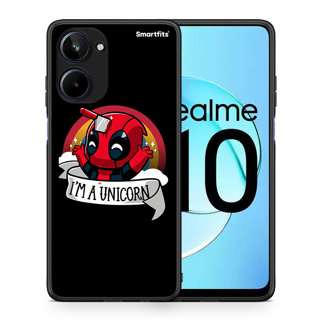 Θήκη Realme 10 Unicorn Deadpool από τη Smartfits με σχέδιο στο πίσω μέρος και μαύρο περίβλημα | Realme 10 Unicorn Deadpool Case with Colorful Back and Black Bezels