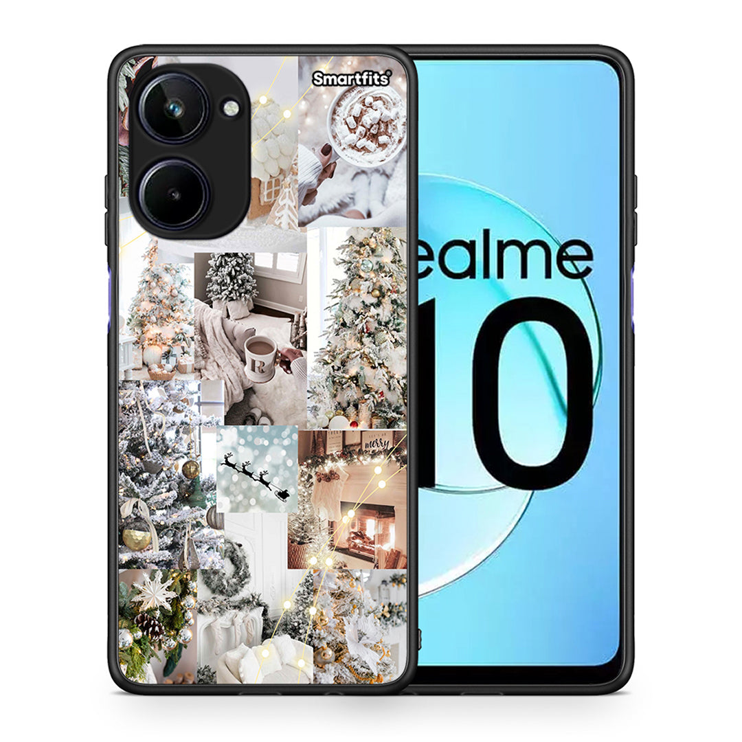 Θήκη Realme 10 White Christmas από τη Smartfits με σχέδιο στο πίσω μέρος και μαύρο περίβλημα | Realme 10 White Christmas Case with Colorful Back and Black Bezels