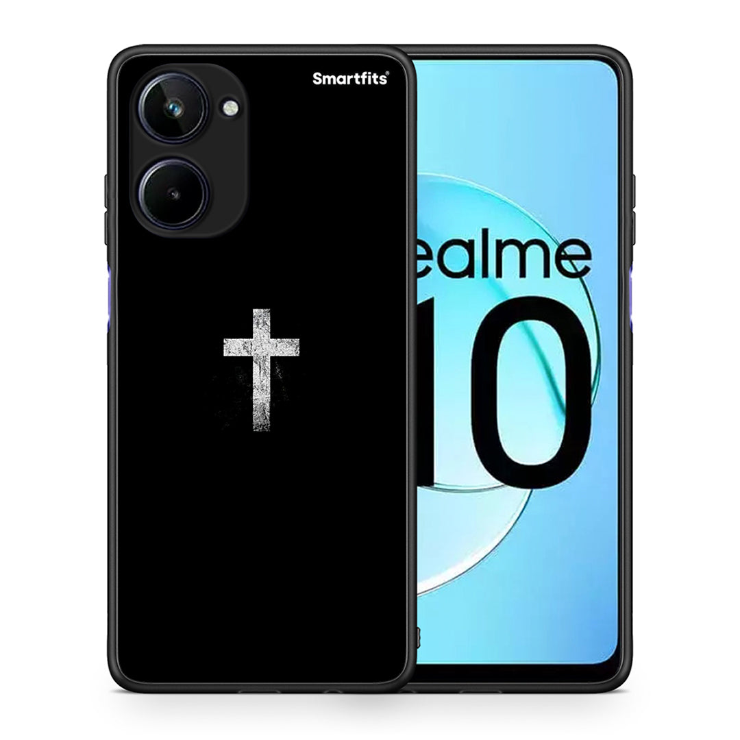 Θήκη Realme 10 White Cross από τη Smartfits με σχέδιο στο πίσω μέρος και μαύρο περίβλημα | Realme 10 White Cross Case with Colorful Back and Black Bezels