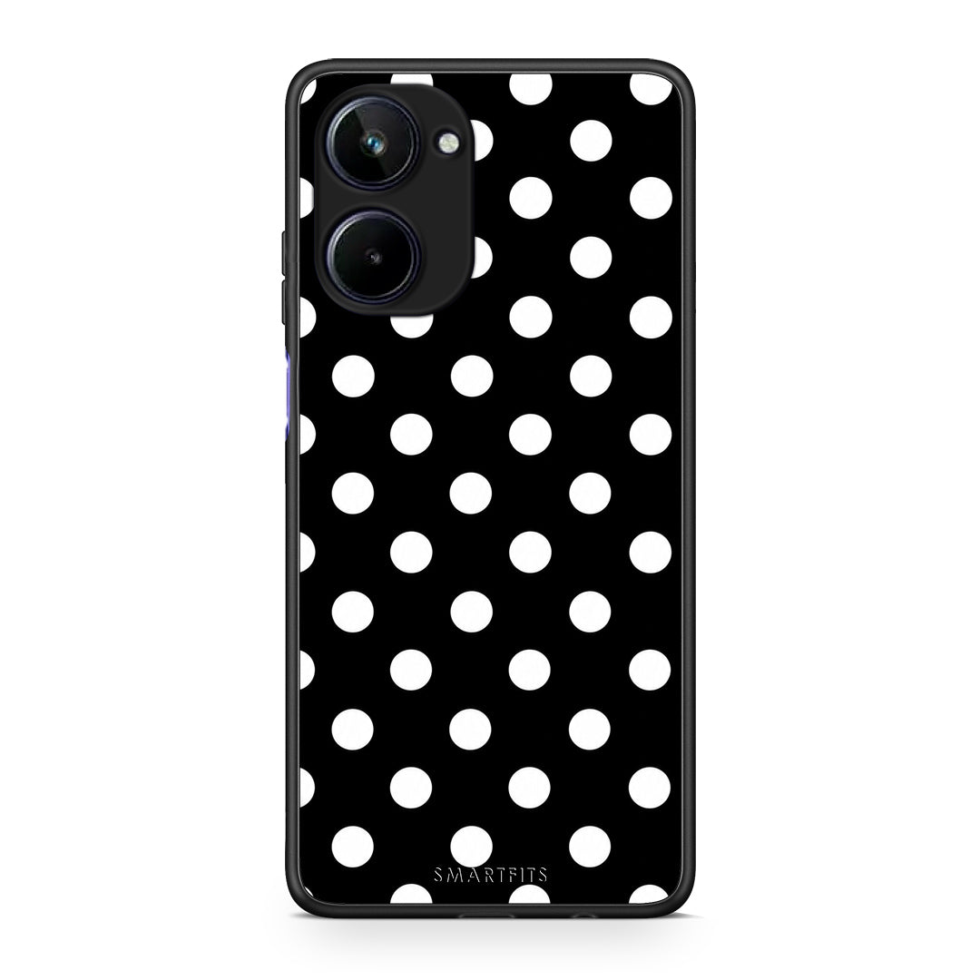 Θήκη Realme 10 White Polka Dots on Black από τη Smartfits με σχέδιο στο πίσω μέρος και μαύρο περίβλημα | Realme 10 White Polka Dots on Black case with colorful back and black bezels