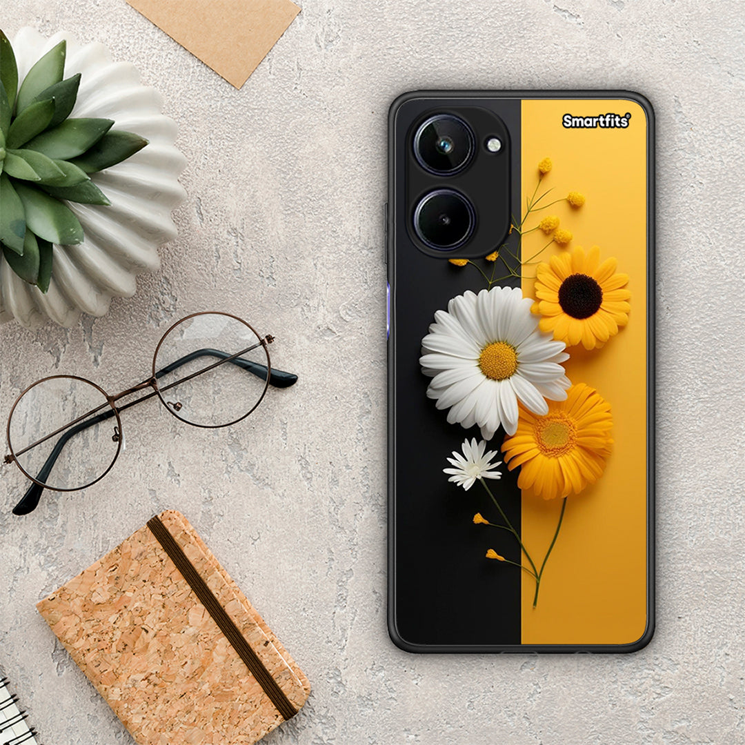 Θήκη Realme 10 Yellow Daisies από τη Smartfits με σχέδιο στο πίσω μέρος και μαύρο περίβλημα | Realme 10 Yellow Daisies Case with Colorful Back and Black Bezels