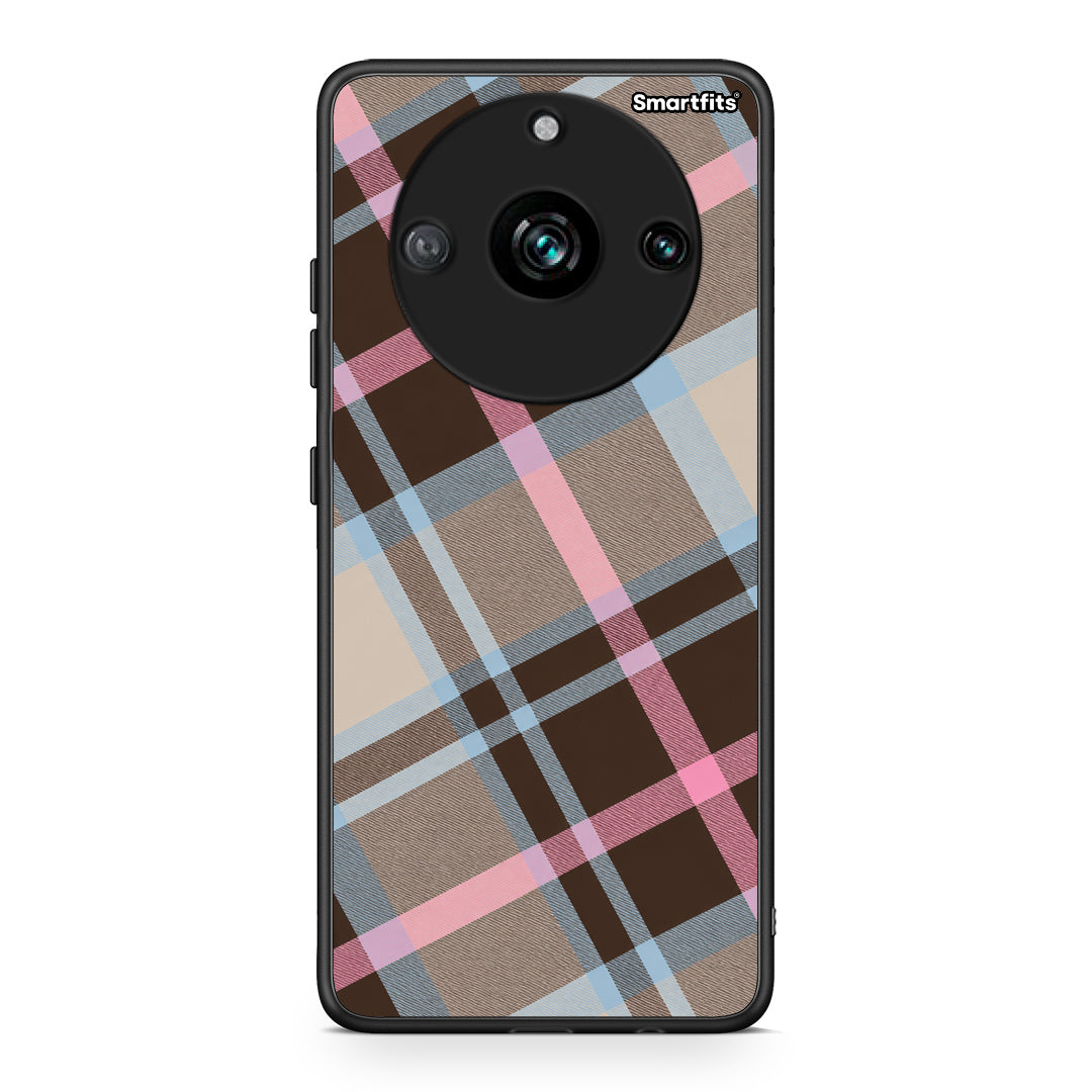 Θήκη Realme 11 Pro+ Brown Pink and Blue Diagonal Plaid από τη Smartfits με σχέδιο στο πίσω μέρος και μαύρο περίβλημα | Realme 11 Pro+ Brown Pink and Blue Diagonal Plaid case with colorful back and black bezels