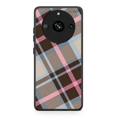 Θήκη Realme 11 Pro+ Brown Pink and Blue Diagonal Plaid από τη Smartfits με σχέδιο στο πίσω μέρος και μαύρο περίβλημα | Realme 11 Pro+ Brown Pink and Blue Diagonal Plaid case with colorful back and black bezels