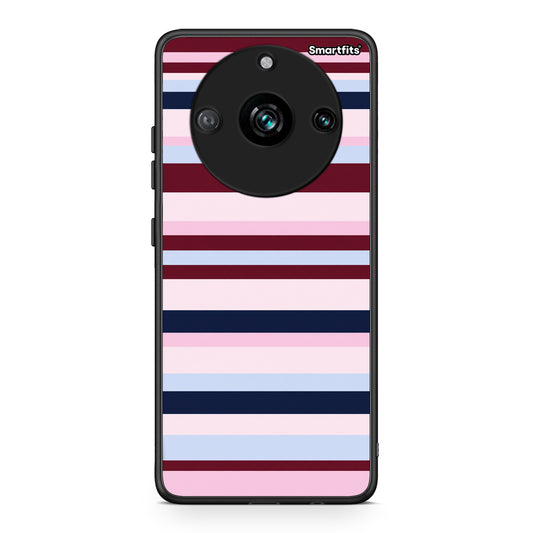 Θήκη Realme 11 Pro+ Burgundy Pink and Blue Horizontal Stripes από τη Smartfits με σχέδιο στο πίσω μέρος και μαύρο περίβλημα | Realme 11 Pro+ Burgundy Pink and Blue Horizontal Stripes case with colorful back and black bezels