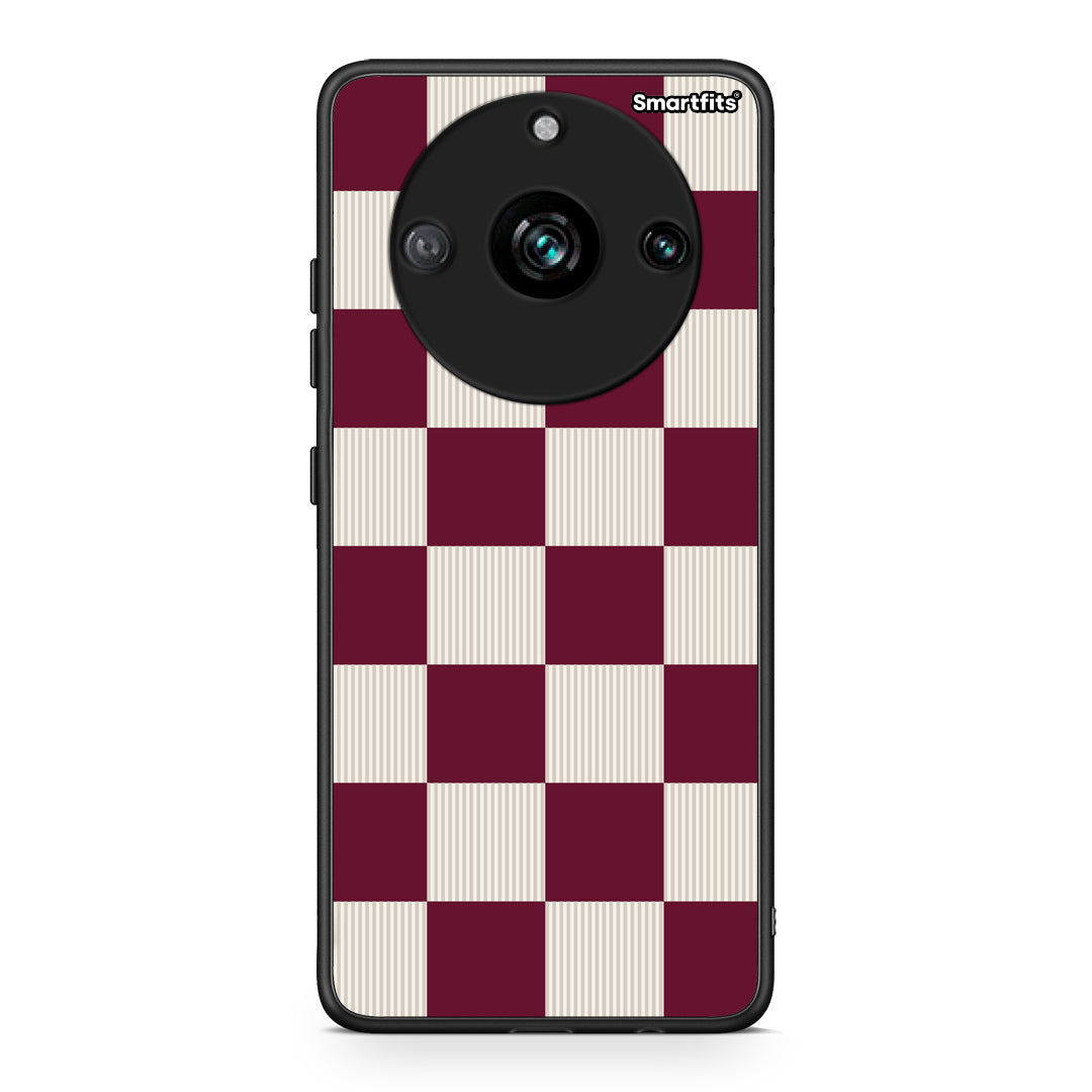 Θήκη Realme 11 Pro+ Burgundy and Cream Striped Checks από τη Smartfits με σχέδιο στο πίσω μέρος και μαύρο περίβλημα | Realme 11 Pro+ Burgundy and Cream Striped Checks case with colorful back and black bezels