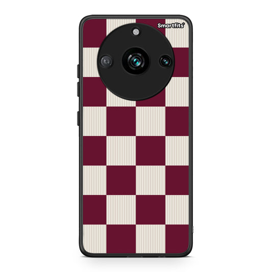 Θήκη Realme 11 Pro+ Burgundy and Cream Striped Checks από τη Smartfits με σχέδιο στο πίσω μέρος και μαύρο περίβλημα | Realme 11 Pro+ Burgundy and Cream Striped Checks case with colorful back and black bezels