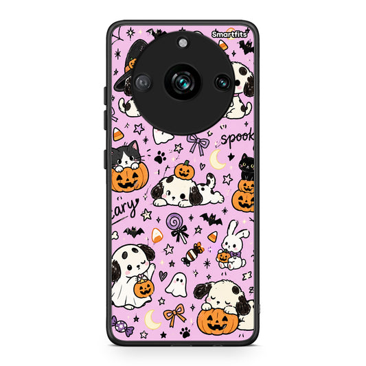 Θήκη Realme 11 Pro Halloween Puppies and Friends on Lilac από τη Smartfits με σχέδιο στο πίσω μέρος και μαύρο περίβλημα | Realme 11 Pro Halloween Puppies and Friends on Lilac case with colorful back and black bezels