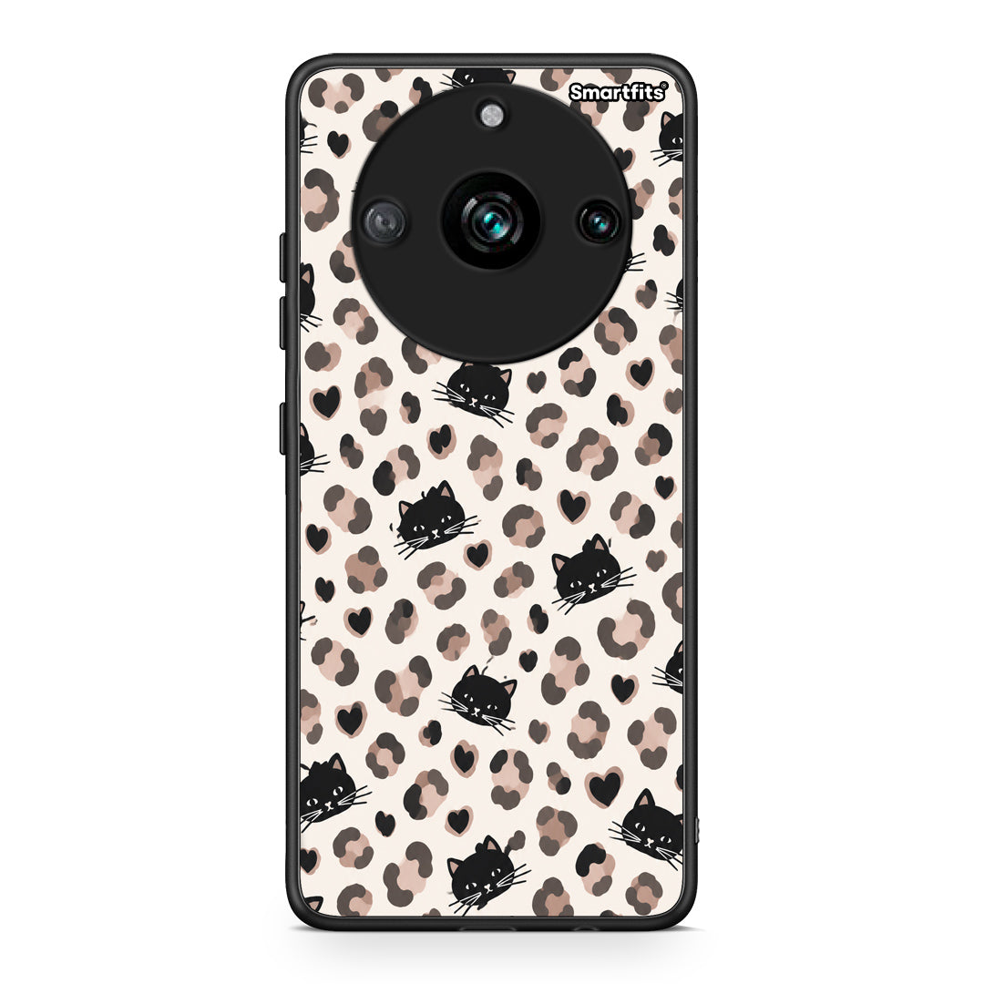 Θήκη Realme 11 Pro Leopard Spots and Black Cats on Cream από τη Smartfits με σχέδιο στο πίσω μέρος και μαύρο περίβλημα | Realme 11 Pro Leopard Spots and Black Cats on Cream case with colorful back and black bezels