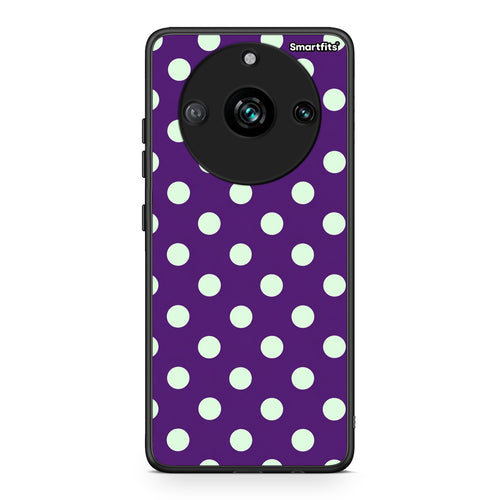 Θήκη Realme 11 Pro Mint Polka Dots on Purple από τη Smartfits με σχέδιο στο πίσω μέρος και μαύρο περίβλημα | Realme 11 Pro Mint Polka Dots on Purple case with colorful back and black bezels