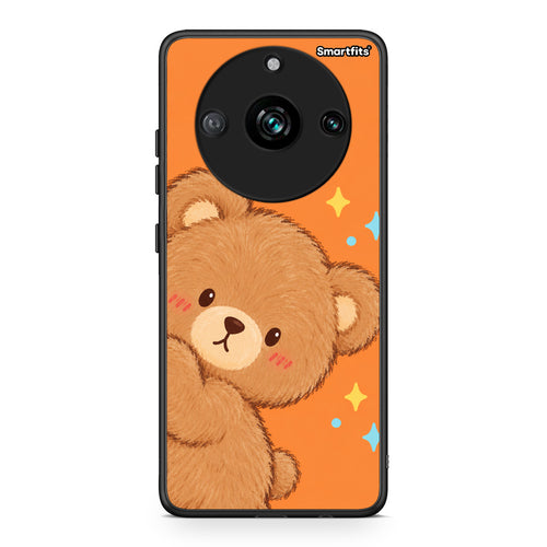 Θήκη Realme 11 Pro Peekaboo Teddy on Orange από τη Smartfits με σχέδιο στο πίσω μέρος και μαύρο περίβλημα | Realme 11 Pro Peekaboo Teddy on Orange case with colorful back and black bezels