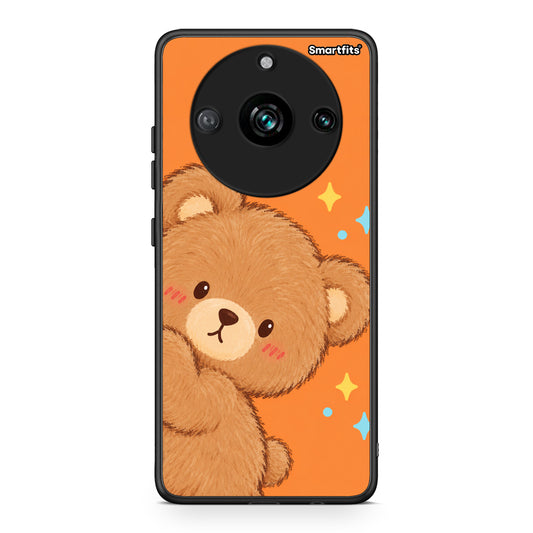 Θήκη Realme 11 Pro Peekaboo Teddy on Orange από τη Smartfits με σχέδιο στο πίσω μέρος και μαύρο περίβλημα | Realme 11 Pro Peekaboo Teddy on Orange case with colorful back and black bezels