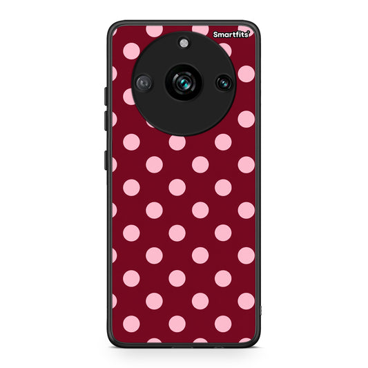 Θήκη Realme 11 Pro Pink Polka Dots on Burgundy από τη Smartfits με σχέδιο στο πίσω μέρος και μαύρο περίβλημα | Realme 11 Pro Pink Polka Dots on Burgundy case with colorful back and black bezels