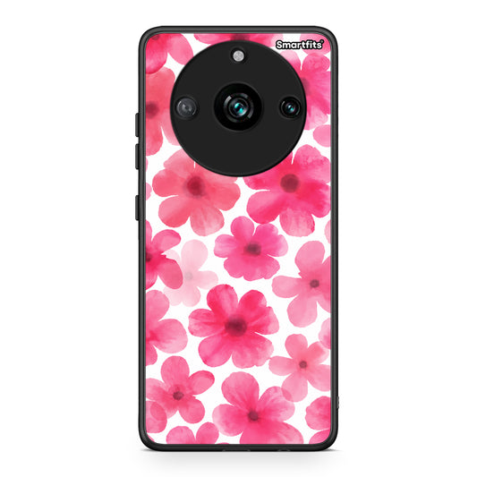 Θήκη Realme 11 Pro Pink Watercolour Flowers on White από τη Smartfits με σχέδιο στο πίσω μέρος και μαύρο περίβλημα | Realme 11 Pro Pink Watercolour Flowers on White case with colorful back and black bezels