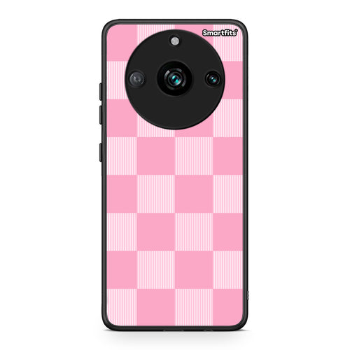Θήκη Realme 11 Pro Pink and White Striped Checks από τη Smartfits με σχέδιο στο πίσω μέρος και μαύρο περίβλημα | Realme 11 Pro Pink and White Striped Checks case with colorful back and black bezels