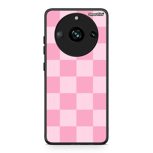 Θήκη Realme 11 Pro Pink and White Striped Checks από τη Smartfits με σχέδιο στο πίσω μέρος και μαύρο περίβλημα | Realme 11 Pro Pink and White Striped Checks case with colorful back and black bezels