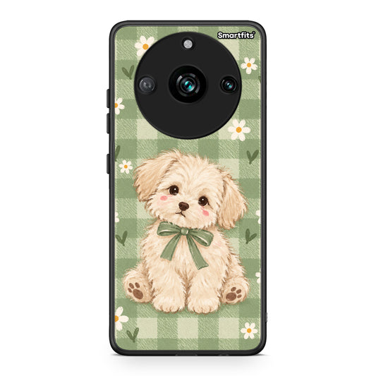 Θήκη Realme 11 Pro Puppy and Daisies on Sage Gingham από τη Smartfits με σχέδιο στο πίσω μέρος και μαύρο περίβλημα | Realme 11 Pro Puppy and Daisies on Sage Gingham case with colorful back and black bezels