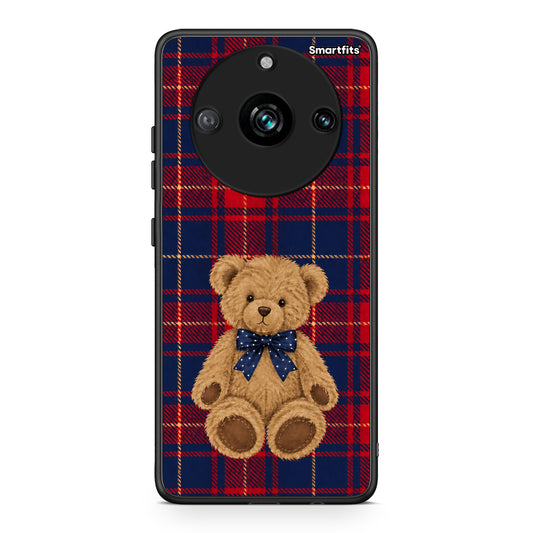 Θήκη Realme 11 Pro Teddy Bear on Red and Navy Tartan από τη Smartfits με σχέδιο στο πίσω μέρος και μαύρο περίβλημα | Realme 11 Pro Teddy Bear on Red and Navy Tartan case with colorful back and black bezels
