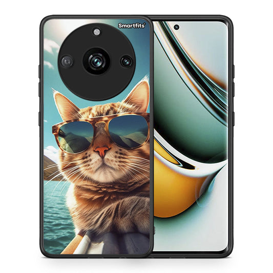 Θήκη Realme 11 Pro Summer Cat από τη Smartfits με σχέδιο στο πίσω μέρος και μαύρο περίβλημα | Realme 11 Pro Summer Cat case with colorful back and black bezels