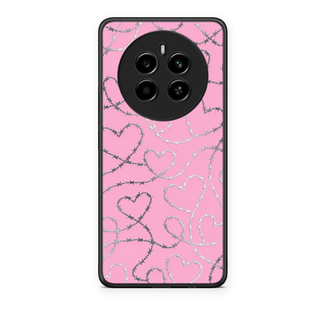 Θήκη Realme 12 4G / 12+ / 13 4G Barbed Wire Hearts on Pink από τη Smartfits με σχέδιο στο πίσω μέρος και μαύρο περίβλημα | Realme 12 4G / 12+ / 13 4G Barbed Wire Hearts on Pink case with colorful back and black bezels