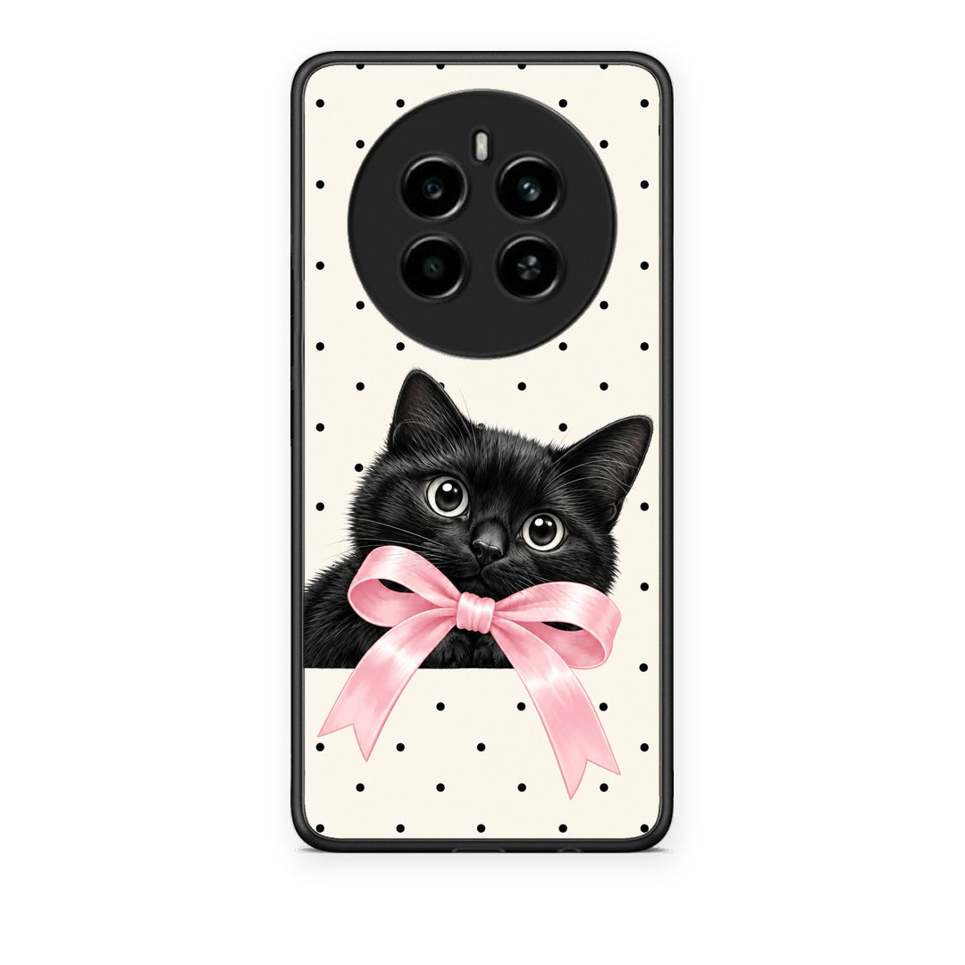 Θήκη Realme 12 4G / 12+ / 13 4G Black Kitten Pink Bow and Polka Dots από τη Smartfits με σχέδιο στο πίσω μέρος και μαύρο περίβλημα | Realme 12 4G / 12+ / 13 4G Black Kitten Pink Bow and Polka Dots case with colorful back and black bezels