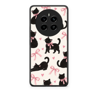 Θήκη Realme 12 4G / 12+ / 13 4G Black Kittens and Pink Bows on Cream Large από τη Smartfits με σχέδιο στο πίσω μέρος και μαύρο περίβλημα | Realme 12 4G / 12+ / 13 4G Black Kittens and Pink Bows on Cream Large case with colorful back and black bezels