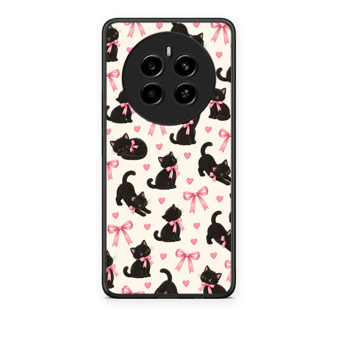 Θήκη Realme 12 4G / 12+ / 13 4G Black Kittens and Pink Bows on Cream Small από τη Smartfits με σχέδιο στο πίσω μέρος και μαύρο περίβλημα | Realme 12 4G / 12+ / 13 4G Black Kittens and Pink Bows on Cream Small case with colorful back and black bezels