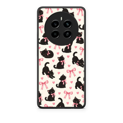 Θήκη Realme 12 4G / 12+ / 13 4G Black Kittens and Pink Bows on Cream Small από τη Smartfits με σχέδιο στο πίσω μέρος και μαύρο περίβλημα | Realme 12 4G / 12+ / 13 4G Black Kittens and Pink Bows on Cream Small case with colorful back and black bezels