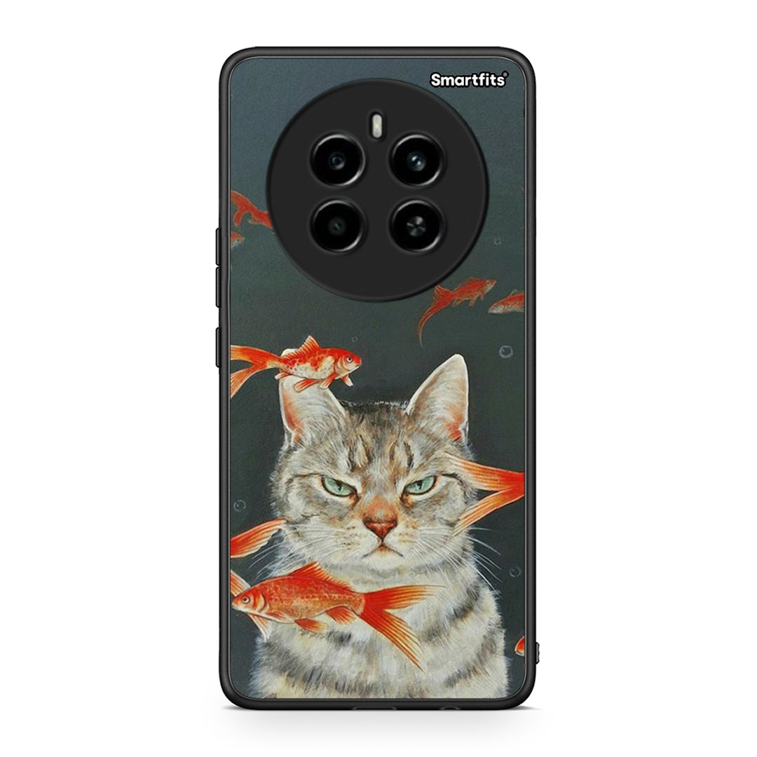 Realme 12 4G / 12+ / 13 4G Cat Goldfish θήκη από τη Smartfits με σχέδιο στο πίσω μέρος και μαύρο περίβλημα | Smartphone case with colorful back and black bezels by Smartfits