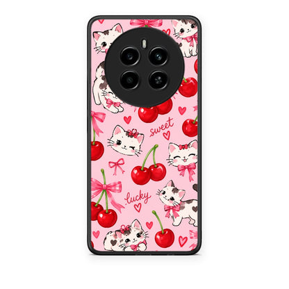 Θήκη Realme 12 4G / 12+ / 13 4G Cherries Bows and Kittens on Pink από τη Smartfits με σχέδιο στο πίσω μέρος και μαύρο περίβλημα | Realme 12 4G / 12+ / 13 4G Cherries Bows and Kittens on Pink case with colorful back and black bezels