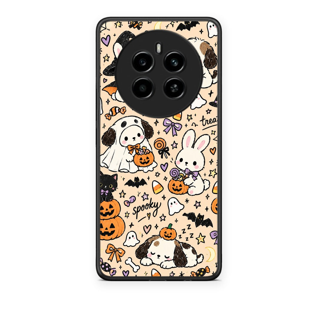 Θήκη Realme 12 4G / 12+ / 13 4G Halloween Puppies and Friends on Cream από τη Smartfits με σχέδιο στο πίσω μέρος και μαύρο περίβλημα | Realme 12 4G / 12+ / 13 4G Halloween Puppies and Friends on Cream case with colorful back and black bezels