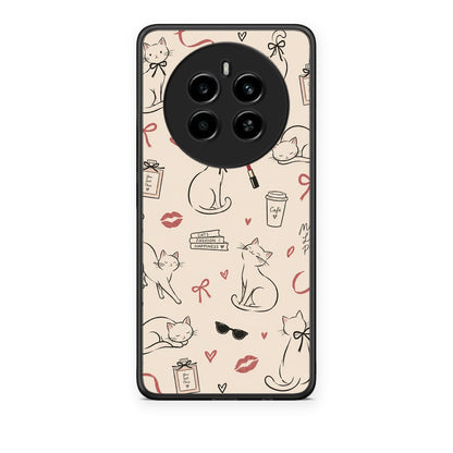 Θήκη Realme 12 4G / 12+ / 13 4G Minimal Cat and Fashion Doodles on Cream από τη Smartfits με σχέδιο στο πίσω μέρος και μαύρο περίβλημα | Realme 12 4G / 12+ / 13 4G Minimal Cat and Fashion Doodles on Cream case with colorful back and black bezels