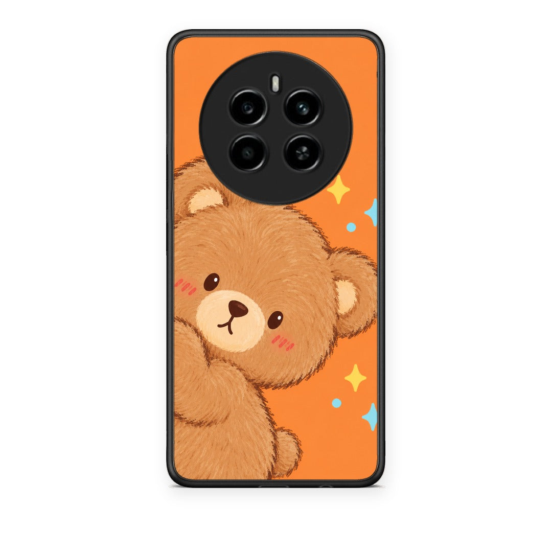 Θήκη Realme 12 4G / 12+ / 13 4G Peekaboo Teddy on Orange από τη Smartfits με σχέδιο στο πίσω μέρος και μαύρο περίβλημα | Realme 12 4G / 12+ / 13 4G Peekaboo Teddy on Orange case with colorful back and black bezels