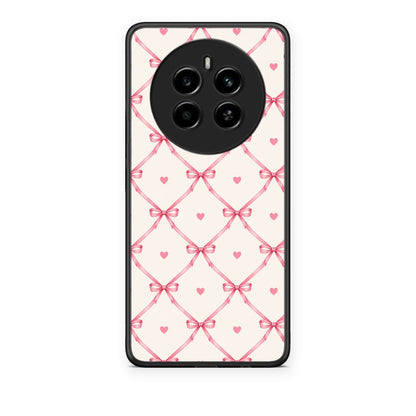 Θήκη Realme 12 4G / 12+ / 13 4G Pink Bow Lattice and Hearts on Cream από τη Smartfits με σχέδιο στο πίσω μέρος και μαύρο περίβλημα | Realme 12 4G / 12+ / 13 4G Pink Bow Lattice and Hearts on Cream case with colorful back and black bezels