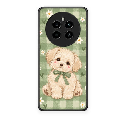 Θήκη Realme 12 4G / 12+ / 13 4G Puppy and Daisies on Sage Gingham από τη Smartfits με σχέδιο στο πίσω μέρος και μαύρο περίβλημα | Realme 12 4G / 12+ / 13 4G Puppy and Daisies on Sage Gingham case with colorful back and black bezels