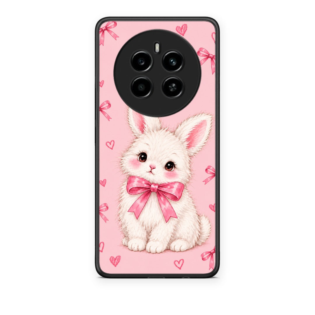 Θήκη Realme 12 4G / 12+ / 13 4G White Bunny and Pink Bows από τη Smartfits με σχέδιο στο πίσω μέρος και μαύρο περίβλημα | Realme 12 4G / 12+ / 13 4G White Bunny and Pink Bows case with colorful back and black bezels