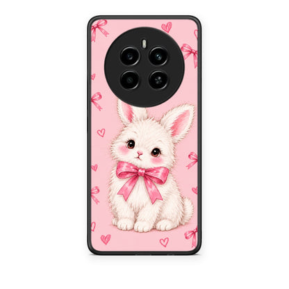 Θήκη Realme 12 4G / 12+ / 13 4G White Bunny and Pink Bows από τη Smartfits με σχέδιο στο πίσω μέρος και μαύρο περίβλημα | Realme 12 4G / 12+ / 13 4G White Bunny and Pink Bows case with colorful back and black bezels