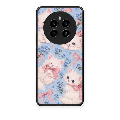 Θήκη Realme 12 4G / 12+ / 13 4G White Kittens and Blue Flowers Large από τη Smartfits με σχέδιο στο πίσω μέρος και μαύρο περίβλημα | Realme 12 4G / 12+ / 13 4G White Kittens and Blue Flowers Large case with colorful back and black bezels