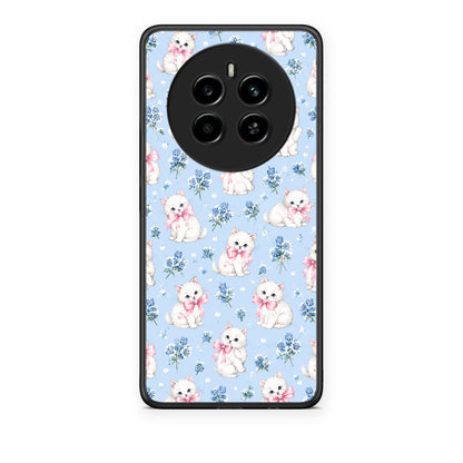Θήκη Realme 12 4G / 12+ / 13 4G White Kittens and Blue Flowers Small από τη Smartfits με σχέδιο στο πίσω μέρος και μαύρο περίβλημα | Realme 12 4G / 12+ / 13 4G White Kittens and Blue Flowers Small case with colorful back and black bezels