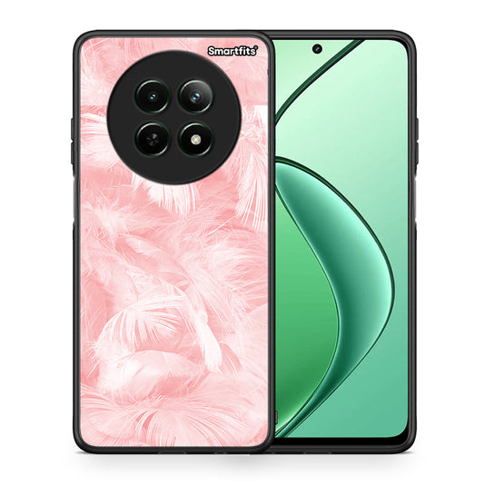 Θήκη Realme 12 5G Pink Feather Boho από τη Smartfits με σχέδιο στο πίσω μέρος και μαύρο περίβλημα | Realme 12 5G Pink Feather Boho case with colorful back and black bezels