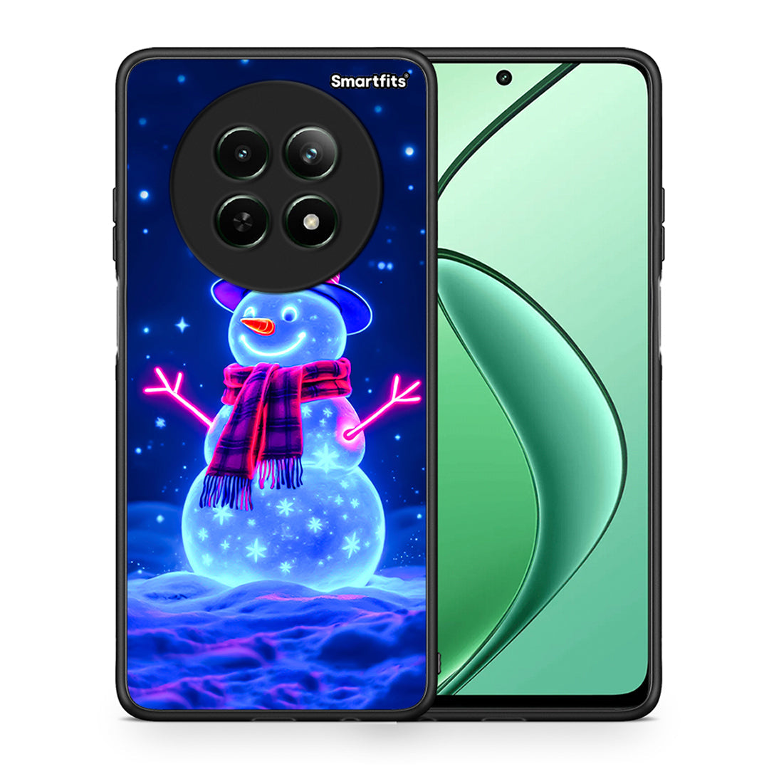 Θήκη Realme 12 5G Christmas Neon Snowman από τη Smartfits με σχέδιο στο πίσω μέρος και μαύρο περίβλημα | Realme 12 5G Christmas Neon Snowman case with colorful back and black bezels