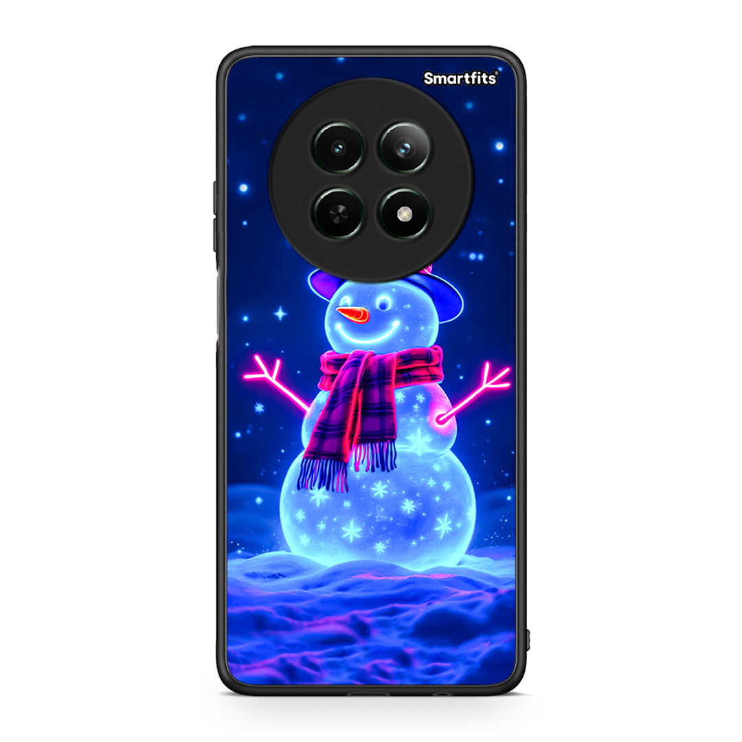 Realme 12 5G Christmas Neon Snowman θήκη από τη Smartfits με σχέδιο στο πίσω μέρος και μαύρο περίβλημα | Smartphone case with colorful back and black bezels by Smartfits